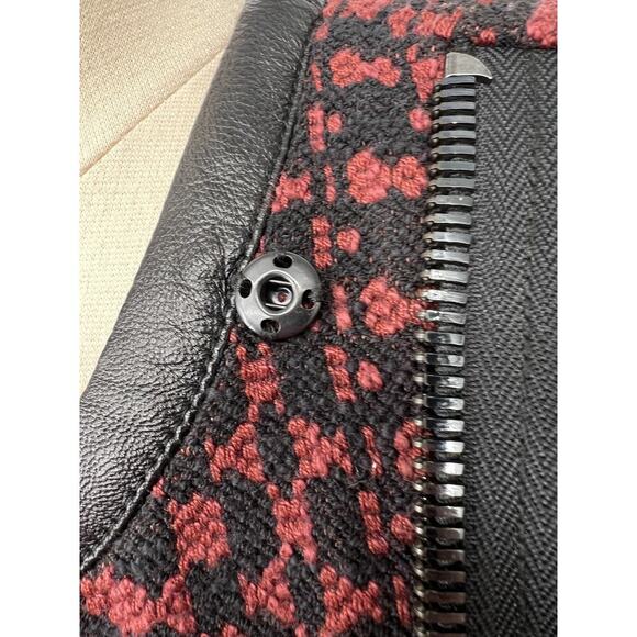 Tracy Reese Anthropologie Motto Zip Tweed Leather Trim Red Black Jacket Blazer 2 - Picture 4 of 16